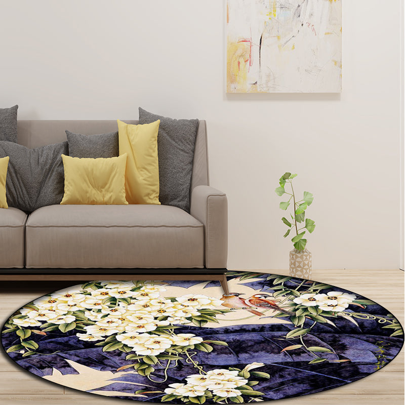 Traditional Floral Pattern Rug with Bird and Leaf Purple and White Polyester Rug Machine Washable Non-Slip Area Rug for Living Room Clearhalo 'Area Rug' 'Rug' 1609110