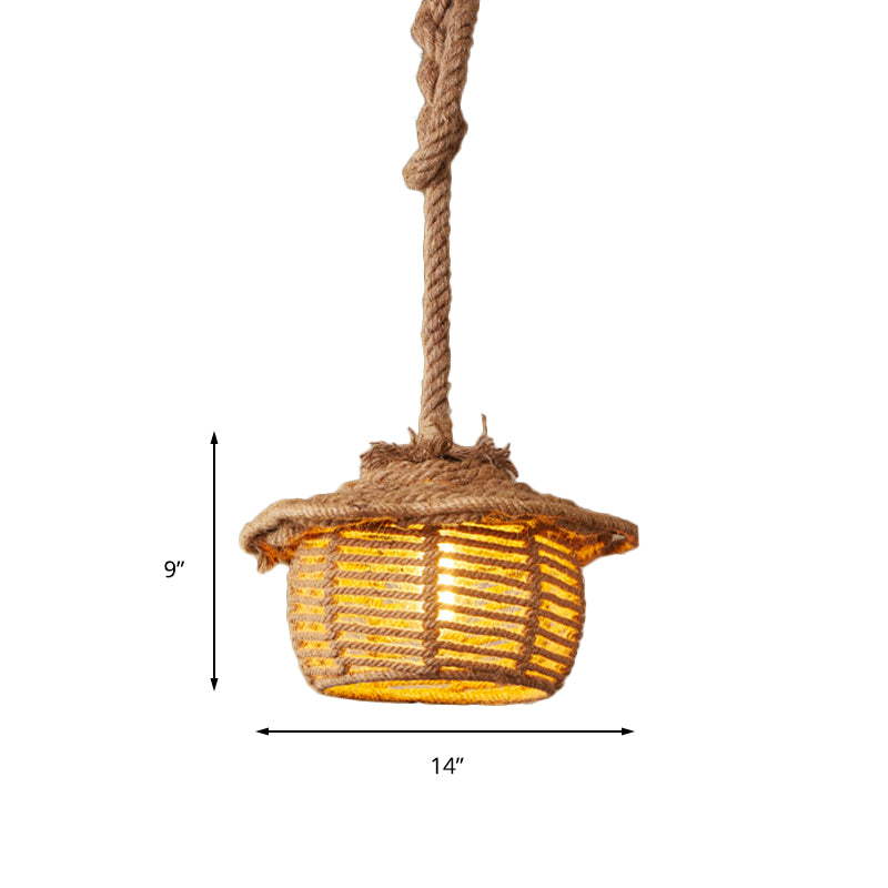 Hemp Rope House Suspended Light Lodge Stylish 1 Light Coffee Shop Ceiling Light Fixture in Beige Clearhalo 'Ceiling Lights' 'Industrial Pendants' 'Industrial' 'Middle Century Pendants' 'Pendant Lights' 'Pendants' 'Tiffany' Lighting' 160914