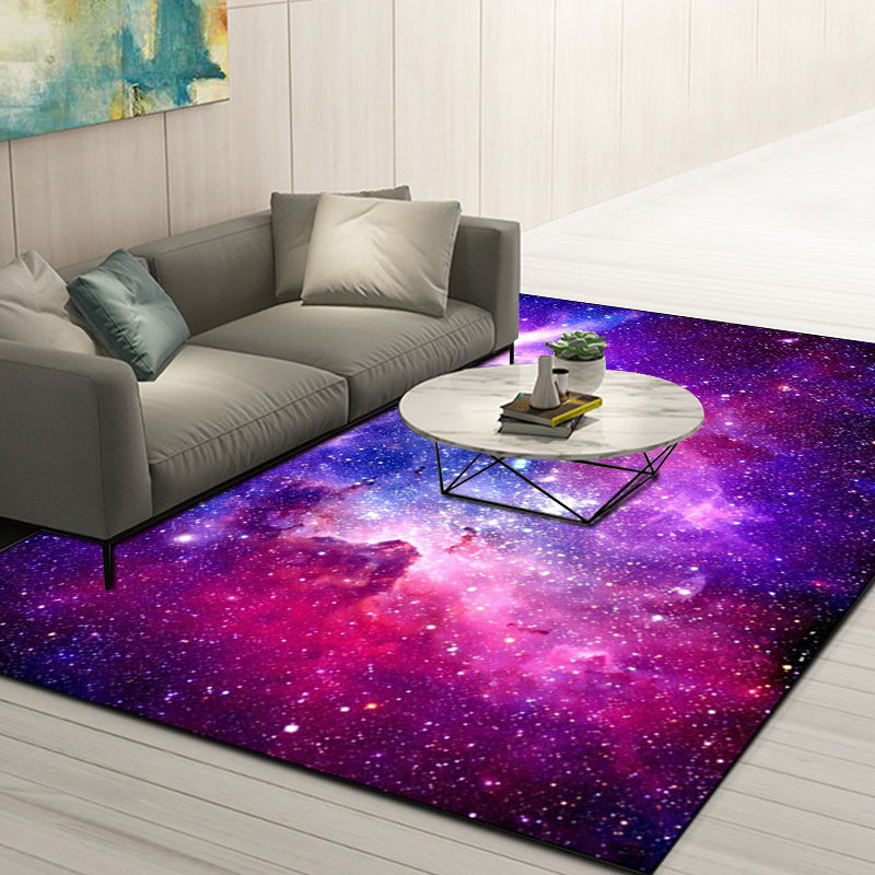 Modern Living Room Rug in Purple Outer Space Galaxy Print Rug Polyester Washable Anti-Slip Backing Area Rug Purple Clearhalo 'Area Rug' 'Modern' 'Rugs' Rug' 1609141