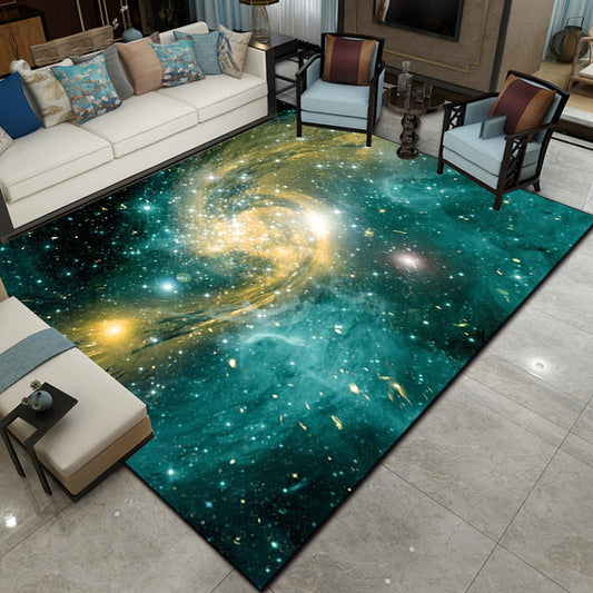 Green and Yellow Bedroom Rug Modern Outer Space Galaxy Pattern Area Rug Polyester Anti-Slip Carpet Clearhalo 'Area Rug' 'Modern' 'Rugs' Rug' 1609150