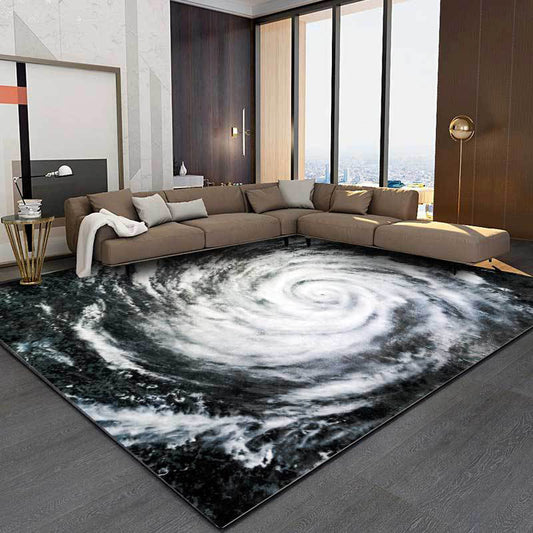Modern Living Room Rug in Black and White Outer Space Typhoon Eye Print Rug Polyester Non-Slip Area Rug Grey Clearhalo 'Area Rug' 'Modern' 'Rugs' Rug' 1609157