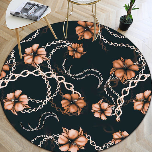 Nordic Modern Rug in Black Floral Chain Pattern Rug Polyester Stain-Resistant Washable Carpet for Home Decoration Black Clearhalo 'Area Rug' 'Modern' 'Rugs' Rug' 1609189