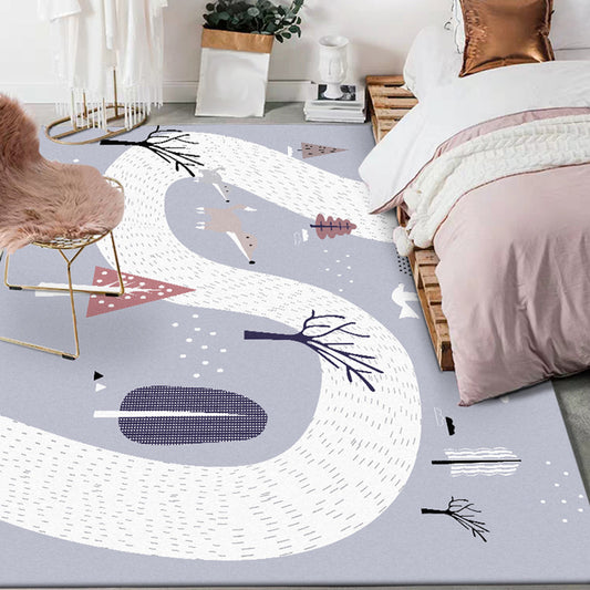 Kids Bedroom Rug in Grey Cars & Roads Fox Tree Print Rug Polyester Stain-Resistant Area Rug Clearhalo 'Area Rug' 'Rug' 1609214