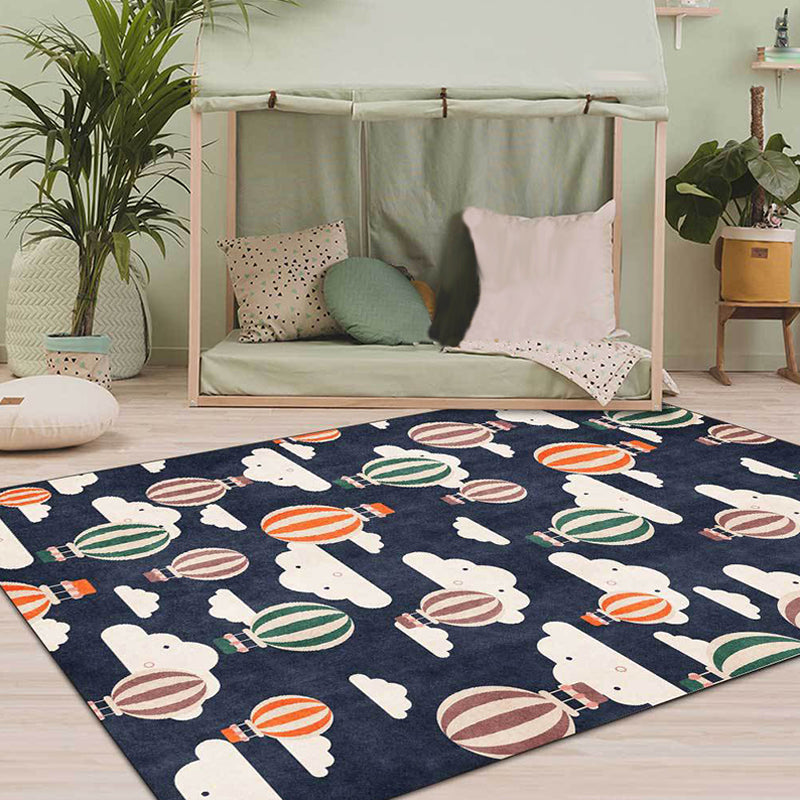 Blue Child's Room Rug Kids Fairy Tales Hot Air Balloon Cloud Pattern Area Rug Polyester Machine Washable Carpet Dark Blue Clearhalo 'Area Rug' 'Rug' 1609221