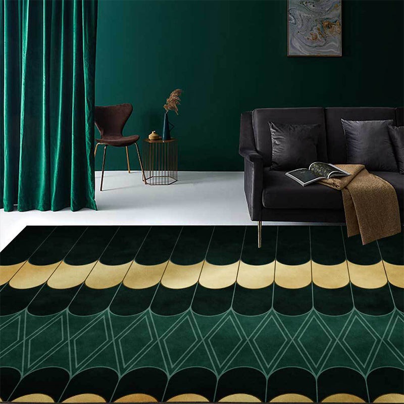 Funky Geometric Pattern Rug Golden and Green Simple Rug Polyester Washable Anti-Slip Backing Area Rug for Living Room Black Clearhalo 'Area Rug' 'Modern' 'Rugs' Rug' 1609285