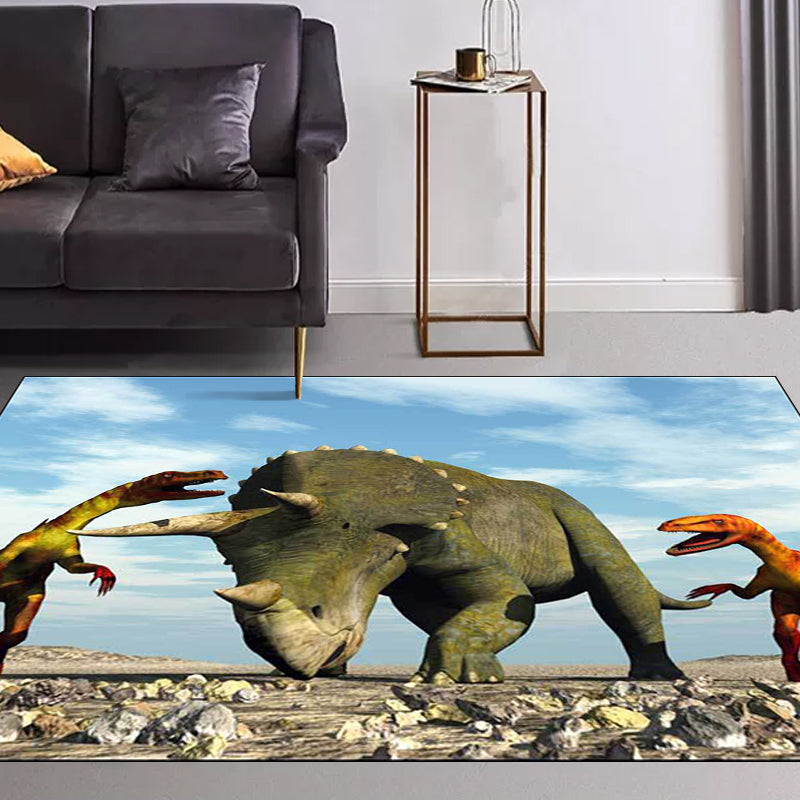 Blue Modern Rug Polyester Dinosaur and Rhinoceros Pattern Rug Washable Non-Slip Backing Carpet for Living Room Clearhalo 'Area Rug' 'Modern' 'Rugs' Rug' 1609294