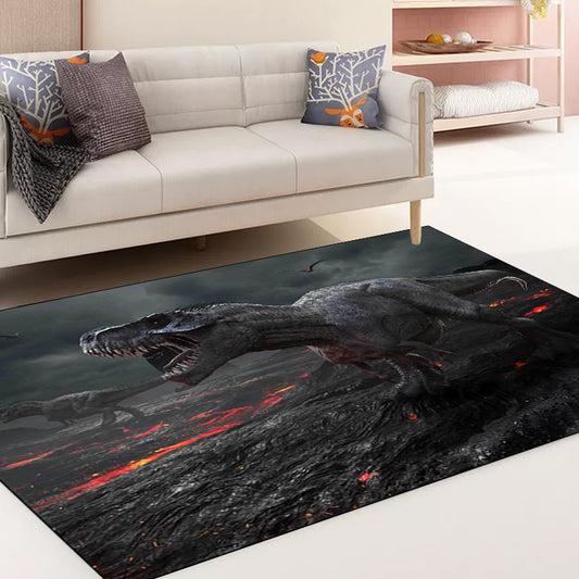 Dark Grey Novelty Rug Polyester Dinosaur Pattern Rug Washable Non-Slip Backing Carpet for Living Room Clearhalo 'Area Rug' 'Modern' 'Rugs' Rug' 1609302