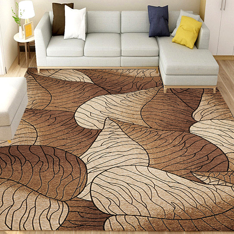 Brown and Grey Modern Rug Polyester Botanical Leaf Pattern Rug Washable Non-Slip Backing Carpet for Living Room Clearhalo 'Area Rug' 'Modern' 'Rugs' Rug' 1609359