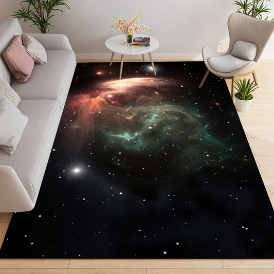 Modern Living Room Rug in Black Outer Space Nebula Print Rug Polyester Stain-Resistant Area Rug Black Clearhalo 'Area Rug' 'Modern' 'Rugs' Rug' 1609537