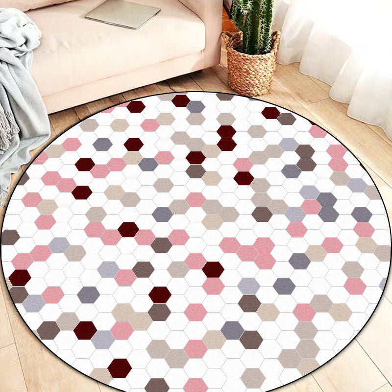 Novelty Modern Rug in White Polka Dots Hexagon Pattern Rug Polyester Washable Carpet for Home Decoration White Clearhalo 'Area Rug' 'Modern' 'Rugs' Rug' 1609545