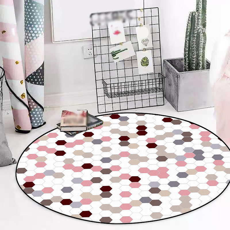 Novelty Modern Rug in White Polka Dots Hexagon Pattern Rug Polyester Washable Carpet for Home Decoration Clearhalo 'Area Rug' 'Modern' 'Rugs' Rug' 1609546