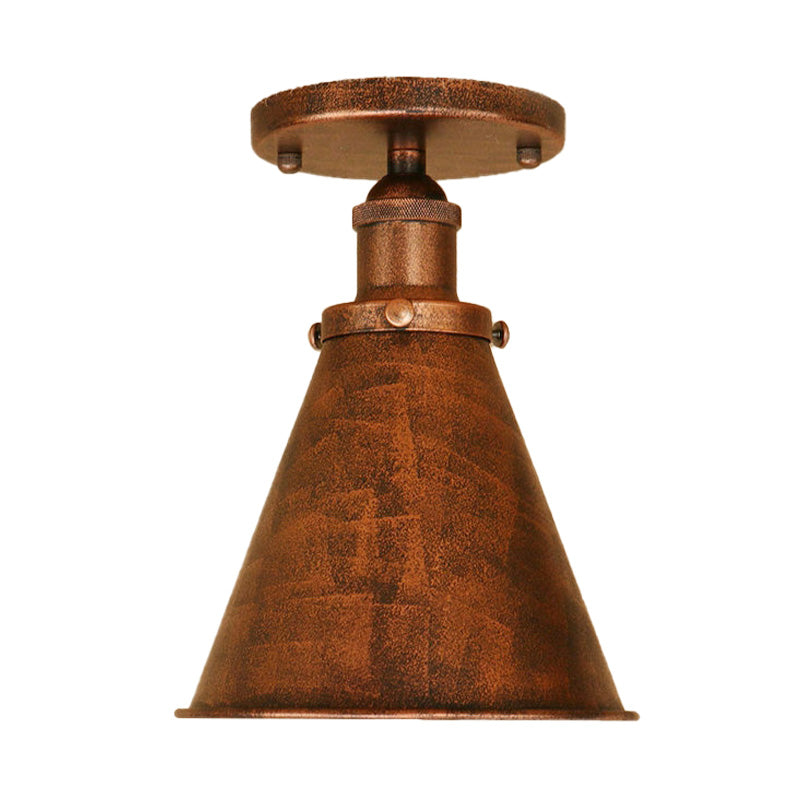 1 Light Metallic Semi Flush Light Vintage Style Rust/Copper Tapered Indoor Semi Flush Light Fixture Clearhalo 'Ceiling Lights' 'Close To Ceiling Lights' 'Close to ceiling' 'Semi-flushmount' Lighting' 160956