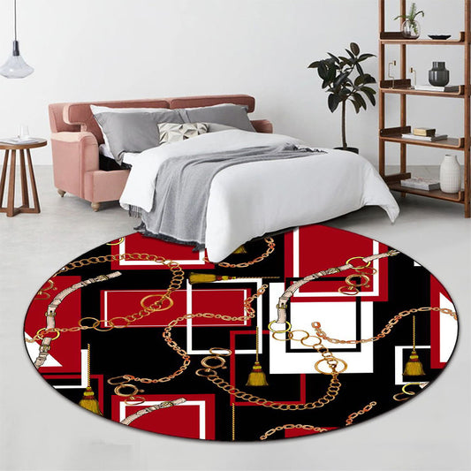 Modern Living Room Rug in Red and Black Rectangle Chain Belt Print Rug Polyester Stain-Resistant Non-Slip Area Rug Red Clearhalo 'Area Rug' 'Modern' 'Rugs' Rug' 1609569