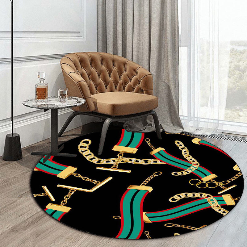 Black Bedroom Rug Modern Chain Strap Pattern Area Rug Polyester Non-Slip Backing Washable Carpet Black Clearhalo 'Area Rug' 'Modern' 'Rugs' Rug' 1609577