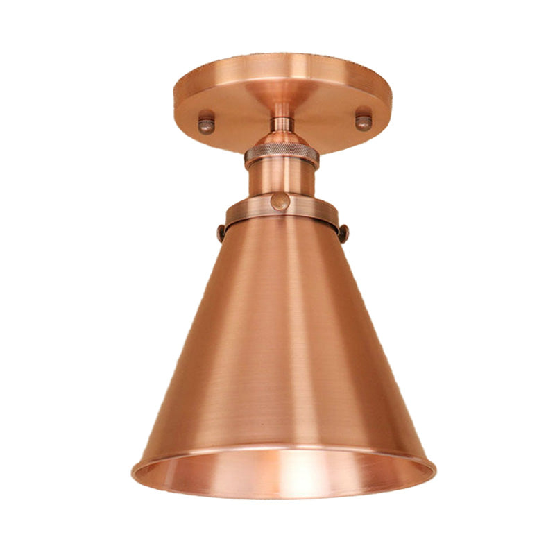 1 Light Metallic Semi Flush Light Vintage Style Rust/Copper Tapered Indoor Semi Flush Light Fixture Clearhalo 'Ceiling Lights' 'Close To Ceiling Lights' 'Close to ceiling' 'Semi-flushmount' Lighting' 160963