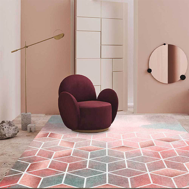 Pink Geometric Pattern Rug Pink Polyester Rug Machine Washable Non-Slip Area Rug for Bedroom Clearhalo 'Area Rug' 'Modern' 'Rugs' Rug' 1609634