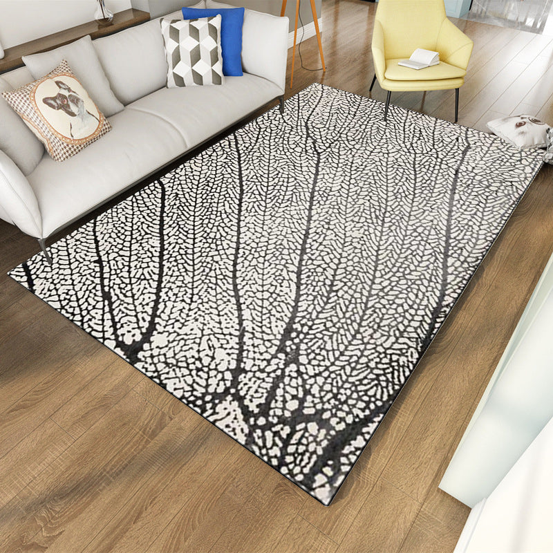 Grey and Black Novelty Rug Polyester Leaf Pattern Rug Washable Non-Slip Backing Carpet for Living Room Clearhalo 'Area Rug' 'Modern' 'Rugs' Rug' 1609659