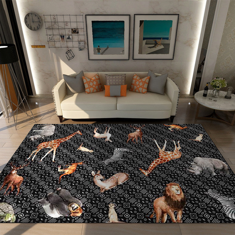 Contemporary Animals Pattern Rug Black and White Polyester Rug Machine Washable Non-Slip Area Rug for Bedroom Clearhalo 'Area Rug' 'Modern' 'Rugs' Rug' 1609669