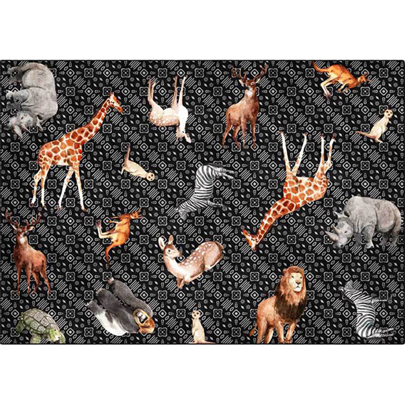 Contemporary Animals Pattern Rug Black and White Polyester Rug Machine Washable Non-Slip Area Rug for Bedroom Clearhalo 'Area Rug' 'Modern' 'Rugs' Rug' 1609670