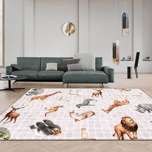 Contemporary Animals Pattern Rug Black and White Polyester Rug Machine Washable Non-Slip Area Rug for Bedroom Grey Clearhalo 'Area Rug' 'Modern' 'Rugs' Rug' 1609676