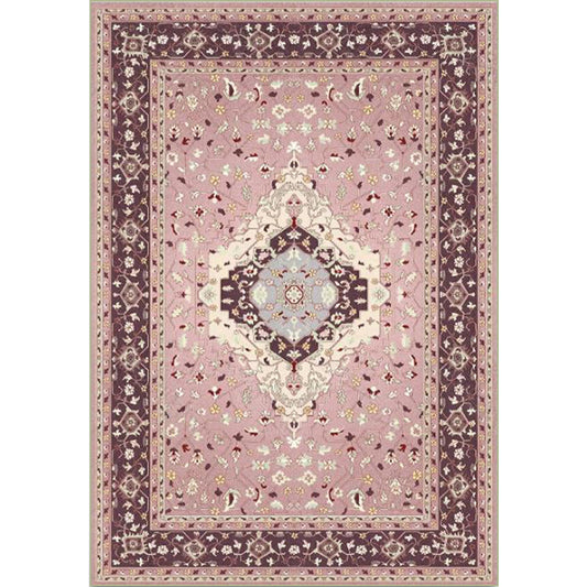 Pink Mediterranean Rug Polyester Medallion and Floral Print Rug Washable Non-Slip Backing Carpet for Living Room Clearhalo 'Area Rug' 'Moroccan' 'Rugs' Rug' 1609712