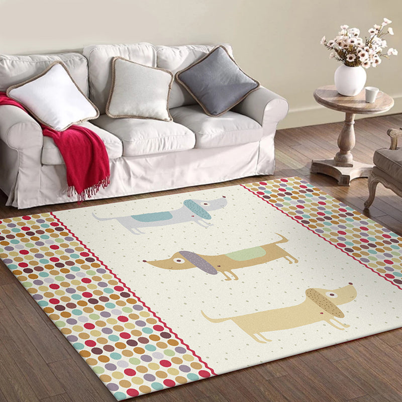 Yellow Child's Room Rug Kids Animal Dog Dots Pattern Area Rug Polyester Non-Slip Machine Washable Carpet Clearhalo 'Area Rug' 'Rug' 1609767