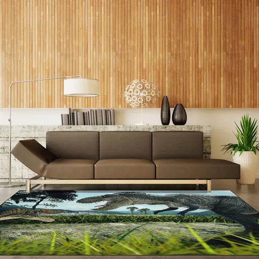 Green Contemporary Rug Polyester Dinosaur and Grasses Pattern Rug Washable Non-Slip Backing Carpet for Living Room Clearhalo 'Area Rug' 'Modern' 'Rugs' Rug' 1609815