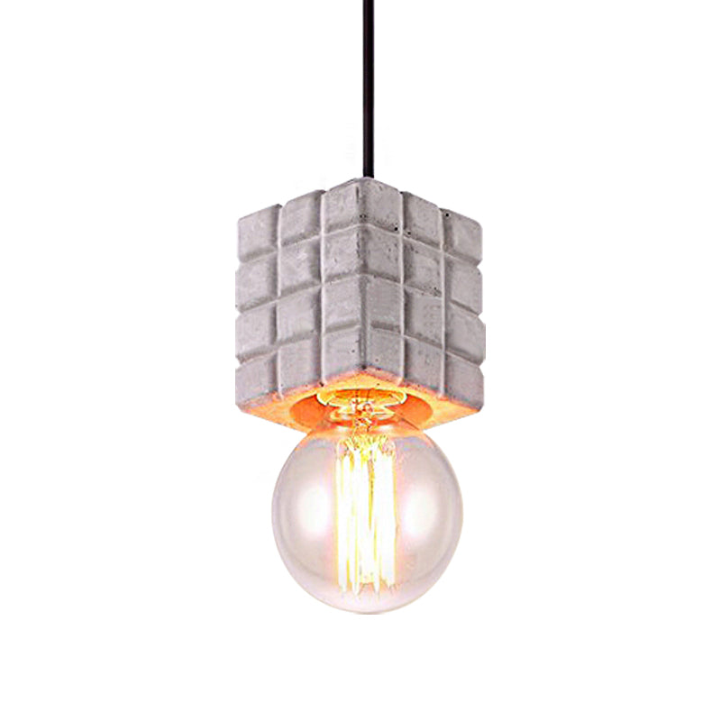 Cement Square Pendant Lighting with Bare Bulb Vintage 1 Light Restaurant Ceiling Lamp in Grey Clearhalo 'Ceiling Lights' 'Modern Pendants' 'Modern' 'Pendant Lights' 'Pendants' Lighting' 160983