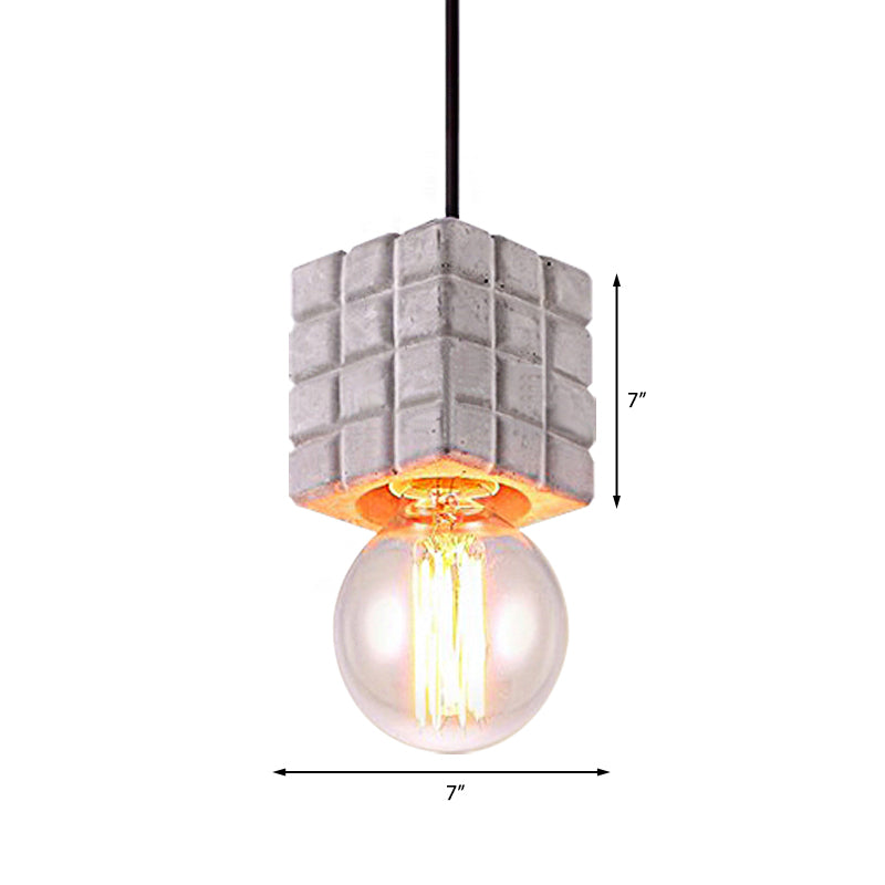 Cement Square Pendant Lighting with Bare Bulb Vintage 1 Light Restaurant Ceiling Lamp in Grey Clearhalo 'Ceiling Lights' 'Modern Pendants' 'Modern' 'Pendant Lights' 'Pendants' Lighting' 160984