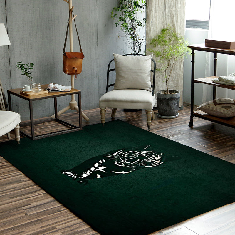 Novelty Tiger Pattern Rug Dark Green Polyester Rug Machine Washable Non-Slip Area Rug for Bedroom Clearhalo 'Area Rug' 'Modern' 'Rugs' Rug' 1609847