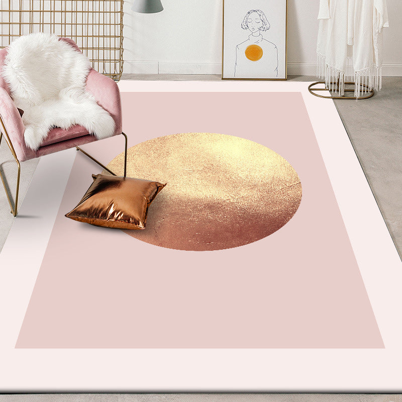 Pink and Gold Bedroom Rug Modern Outer Space Planet Pattern Area Rug  Polyester Pet Friendly Carpet - Clearhalo