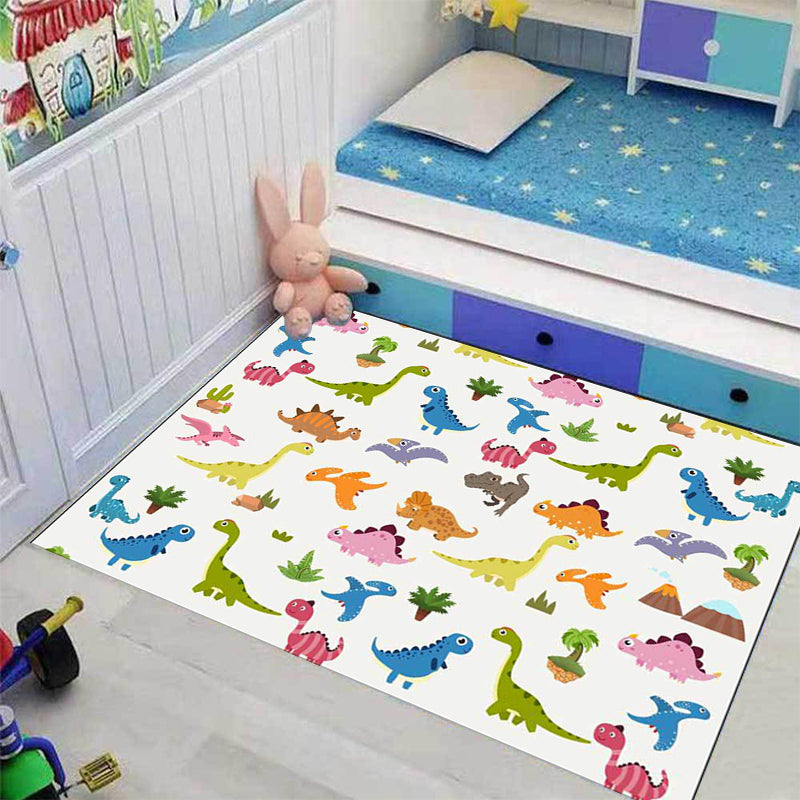 Stylish Kids Rug in White Animal Dinosaur Leaf Tree Pattern Rug Polyester Non-Slip Carpet for Nursery White Clearhalo 'Area Rug' 'Rug' 1609912