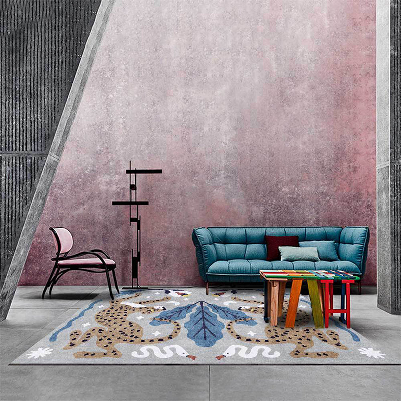 Stylish Animal Pattern Rug Grey and Blue Nordic Rug Polyester Washable Anti-Slip Backing Area Rug for Living Room Grey Clearhalo 'Area Rug' 'Modern' 'Rugs' Rug' 1609969