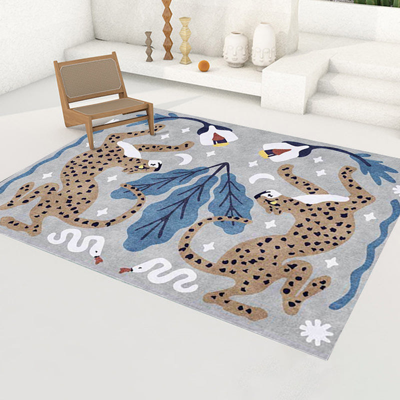 Stylish Animal Pattern Rug Grey and Blue Nordic Rug Polyester Washable Anti-Slip Backing Area Rug for Living Room Clearhalo 'Area Rug' 'Modern' 'Rugs' Rug' 1609971