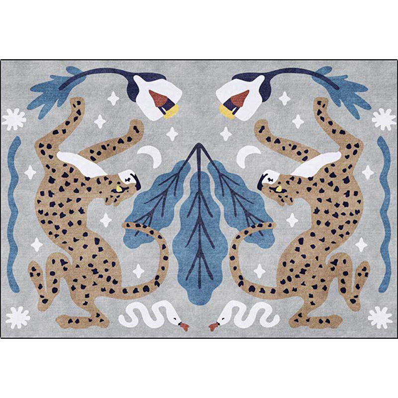 Stylish Animal Pattern Rug Grey and Blue Nordic Rug Polyester Washable Anti-Slip Backing Area Rug for Living Room Clearhalo 'Area Rug' 'Modern' 'Rugs' Rug' 1609972