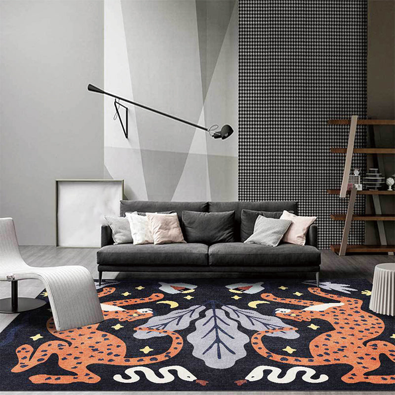 Stylish Animal Pattern Rug Grey and Blue Nordic Rug Polyester Washable Anti-Slip Backing Area Rug for Living Room Black Clearhalo 'Area Rug' 'Modern' 'Rugs' Rug' 1609987