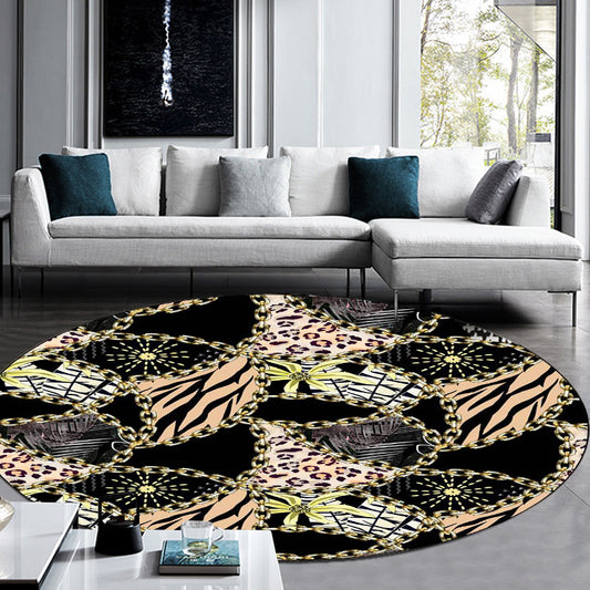 Black Bedroom Rug Modern Chain Leopard Lines Pattern Area Rug Polyester Non-Slip Backing Washable Carpet Black Clearhalo 'Area Rug' 'Modern' 'Rugs' Rug' 1610026
