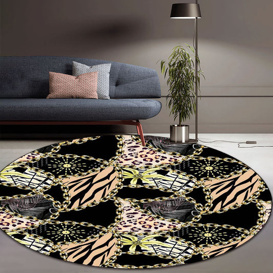 Black Bedroom Rug Modern Chain Leopard Lines Pattern Area Rug Polyester Non-Slip Backing Washable Carpet Clearhalo 'Area Rug' 'Modern' 'Rugs' Rug' 1610027