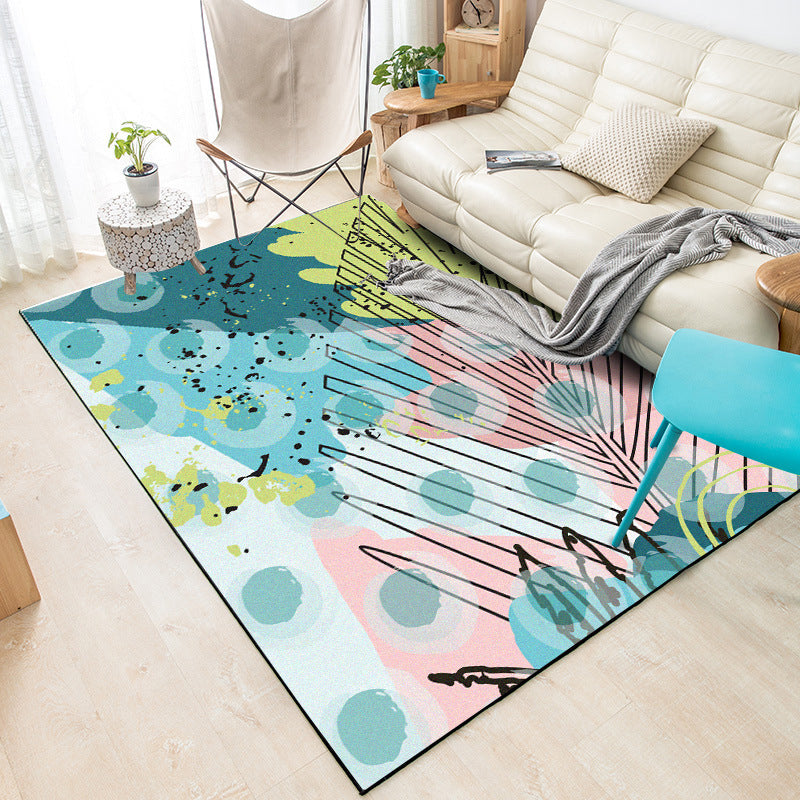 Green and Pink Modern Rug Polyester Leaf Pattern Rug Washable Non-Slip Backing Carpet for Living Room Green Clearhalo 'Area Rug' 'Modern' 'Rugs' Rug' 1610090