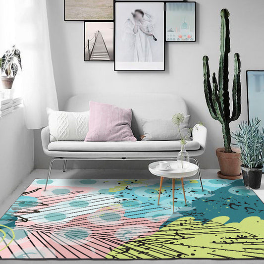 Green and Pink Modern Rug Polyester Leaf Pattern Rug Washable Non-Slip Backing Carpet for Living Room Clearhalo 'Area Rug' 'Modern' 'Rugs' Rug' 1610091
