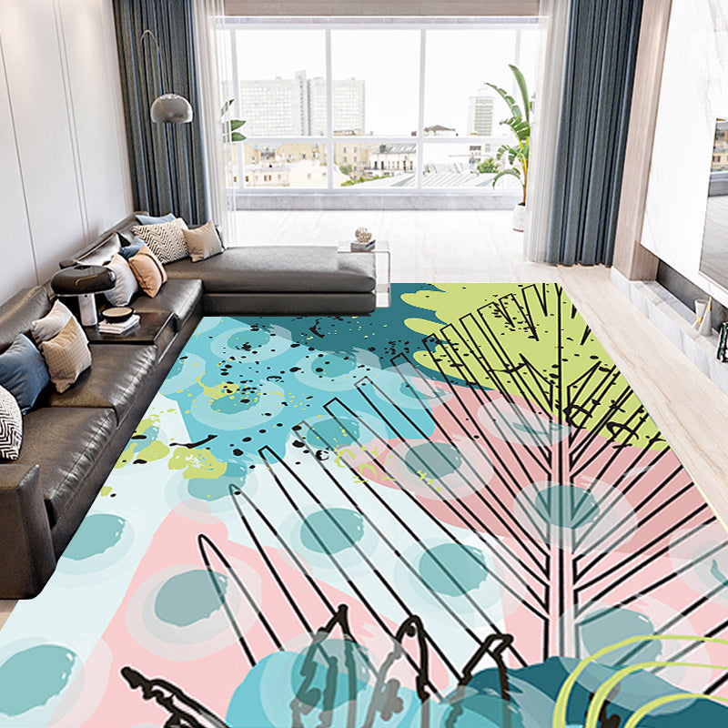 Green and Pink Modern Rug Polyester Leaf Pattern Rug Washable Non-Slip Backing Carpet for Living Room Clearhalo 'Area Rug' 'Modern' 'Rugs' Rug' 1610092