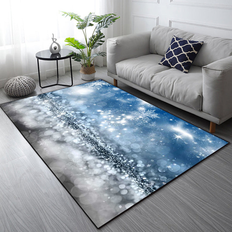 Modern Living Room Rug in Blue Sparkling Snowflake Print Rug Polyester Non-Slip Backing Washable Area Rug Blue Clearhalo 'Area Rug' 'Modern' 'Rugs' Rug' 1610137