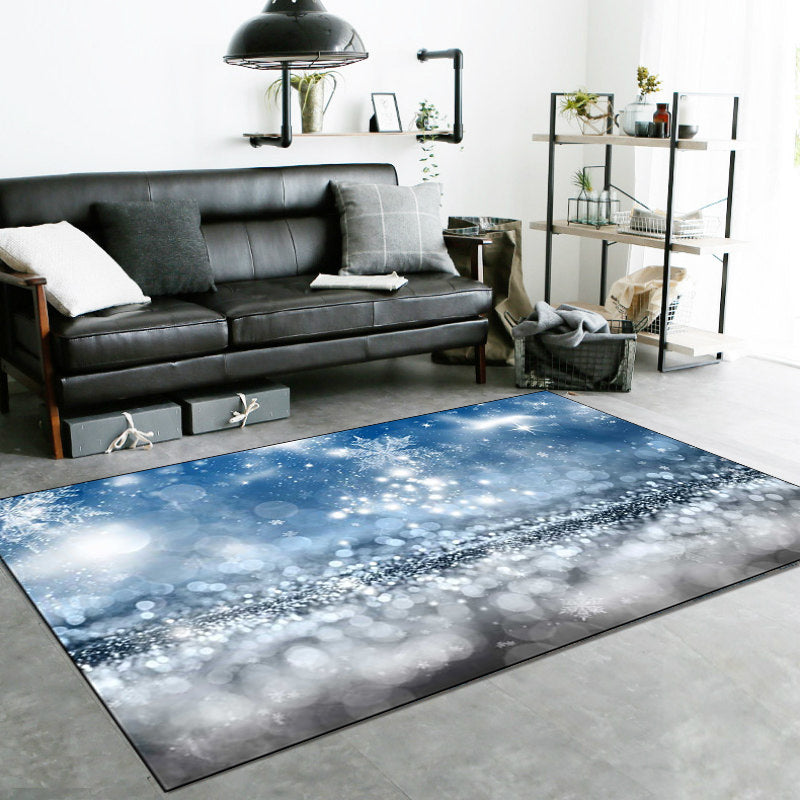 Modern Living Room Rug in Blue Sparkling Snowflake Print Rug Polyester Non-Slip Backing Washable Area Rug Clearhalo 'Area Rug' 'Modern' 'Rugs' Rug' 1610138