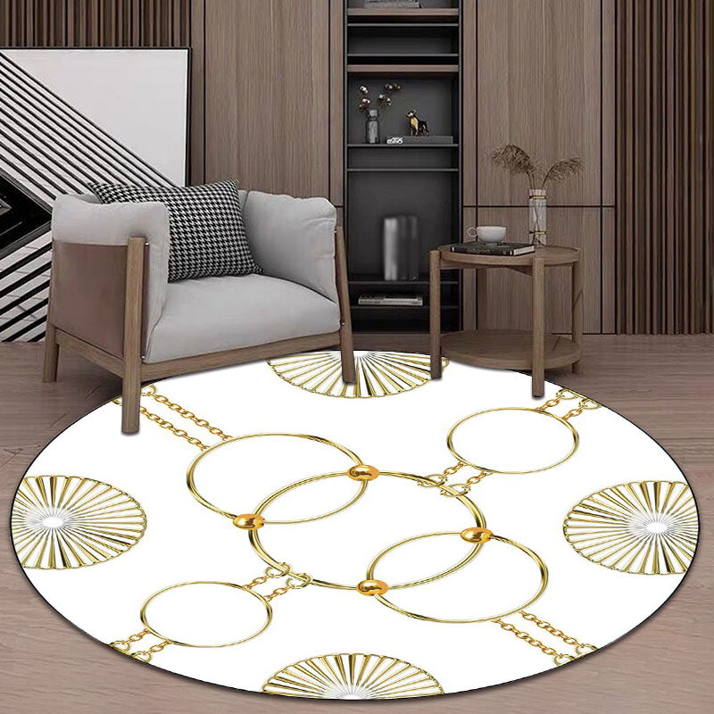 Modern Living Room Rug in White and Black Chain Circle Print Rug Polyester Machine Washable Anti-Slip Area Rug Clearhalo 'Area Rug' 'Modern' 'Rugs' Rug' 1610146