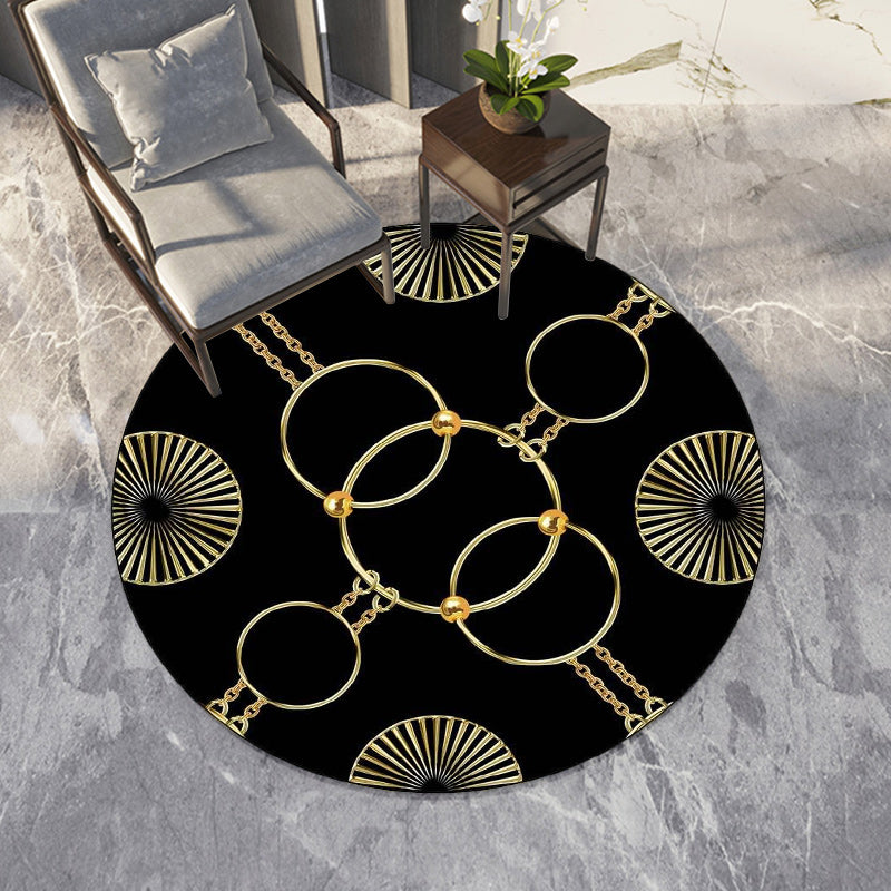 Modern Living Room Rug in White and Black Chain Circle Print Rug Polyester Machine Washable Anti-Slip Area Rug Clearhalo 'Area Rug' 'Modern' 'Rugs' Rug' 1610154