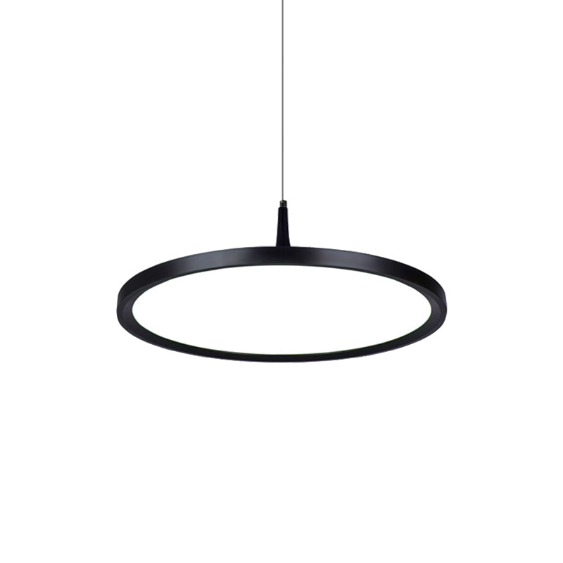 Led Office Pendant Lamp with Plate Metal Shade Simplicity White/Black Ceiling Light Fixture in White/Warm Light, 12"/16"/19.5" Wide Clearhalo 'Ceiling Lights' 'Modern Pendants' 'Modern' 'Pendant Lights' 'Pendants' Lighting' 161017