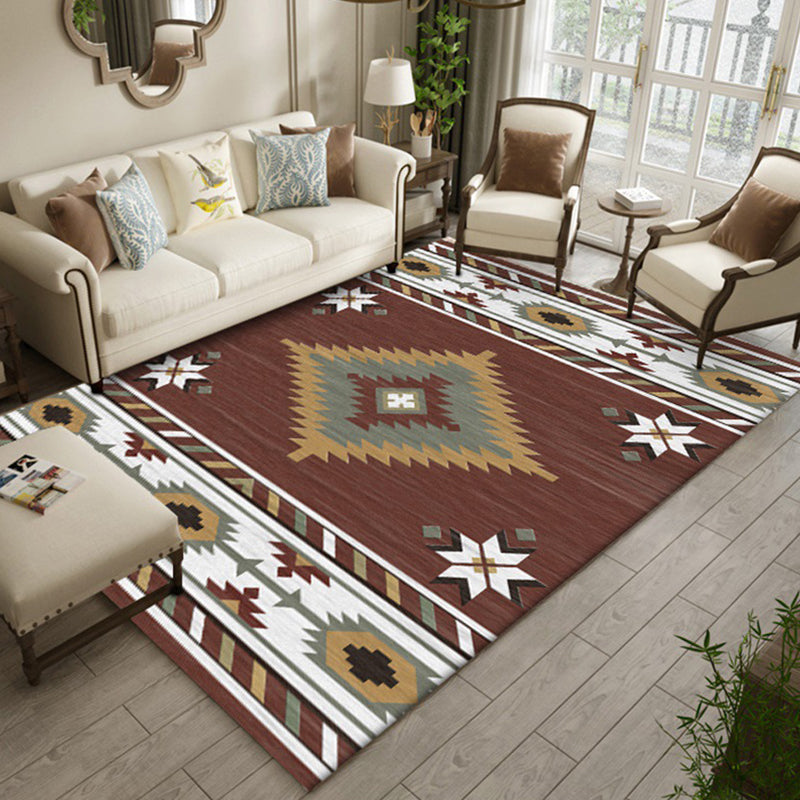 Americana Tribal Geometric Print Rug Brown Polyester Rug Machine Washable Non-Slip Area Rug for Living Room Clearhalo 'Area Rug' 'Rugs' 'Southwestern' Rug' 1610178