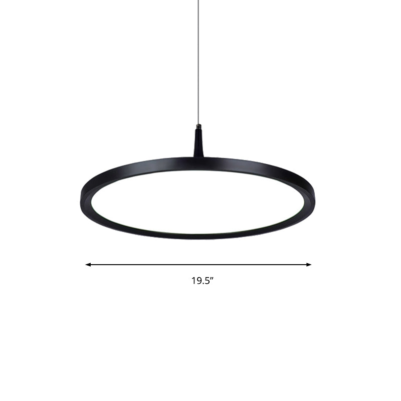 Led Office Pendant Lamp with Plate Metal Shade Simplicity White/Black Ceiling Light Fixture in White/Warm Light, 12"/16"/19.5" Wide Clearhalo 'Ceiling Lights' 'Modern Pendants' 'Modern' 'Pendant Lights' 'Pendants' Lighting' 161018