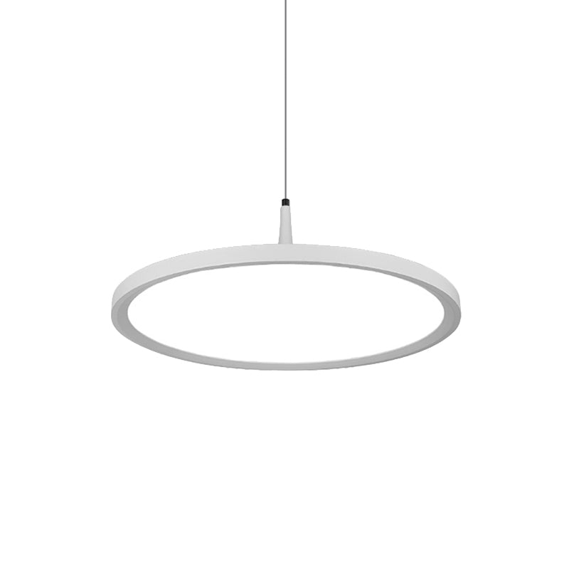 Led Office Pendant Lamp with Plate Metal Shade Simplicity White/Black Ceiling Light Fixture in White/Warm Light, 12"/16"/19.5" Wide Clearhalo 'Ceiling Lights' 'Modern Pendants' 'Modern' 'Pendant Lights' 'Pendants' Lighting' 161021