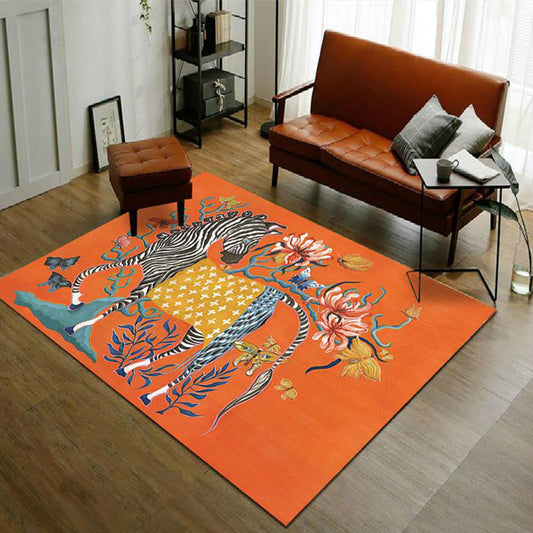 Casual Zebra Pattern Rug with Floral Orange Polyester Rug Machine Washable Non-Slip Area Rug for Bedroom Yellow-Red Clearhalo 'Area Rug' 'Modern' 'Rugs' Rug' 1610210